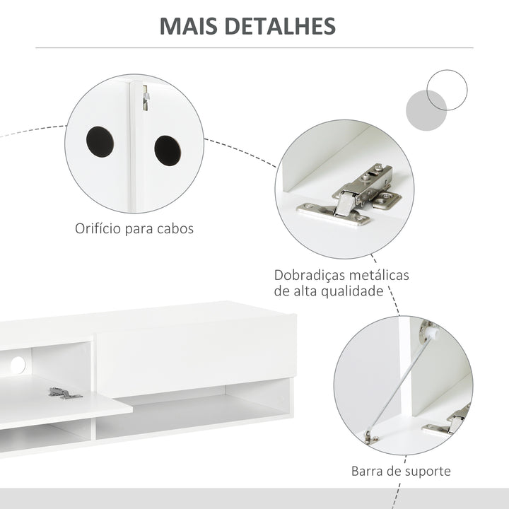 Móvel de TV de Parede Móvel de TV para Sala de Estar com 2 Compartimentos e 2 Armários com Portas Móvel para Televisores de 60 Polegadas 140x32x31 cm Branco