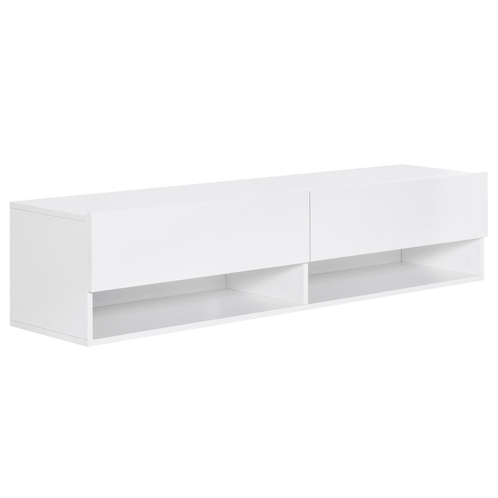 Móvel de TV de Parede Móvel de TV para Sala de Estar com 2 Compartimentos e 2 Armários com Portas Móvel para Televisores de 60 Polegadas 140x32x31 cm Branco