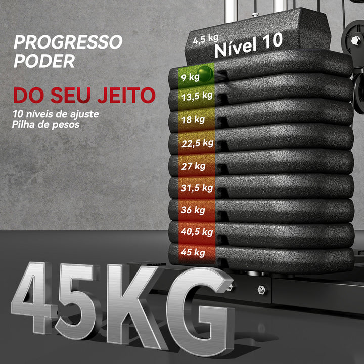 Multiestação de Musculação, Máquina de Musculação com Press de Peito, Pesos de 45 kg, Curl de Pernas e Braços, Polia Borboleta, Carga 100 kg, para Treino em Casa, Preto