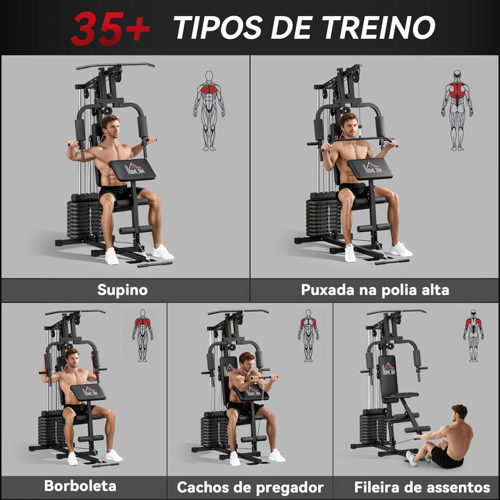 Multiestação de Musculação, Máquina de Musculação com Press de Peito, Pesos de 45 kg, Curl de Pernas e Braços, Polia Borboleta, Carga 100 kg, para Treino em Casa, Preto