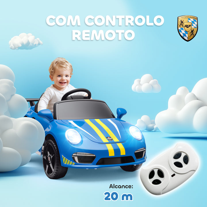 Carro Elétrico para Crianças de Polícia Carro a Bateria 12V com Controlo Remoto 2,4 G Motor Duplo Sirene Música Sem Fios Buzina Rodas Auxiliares e Faróis LED 105x58x49 cm Azul