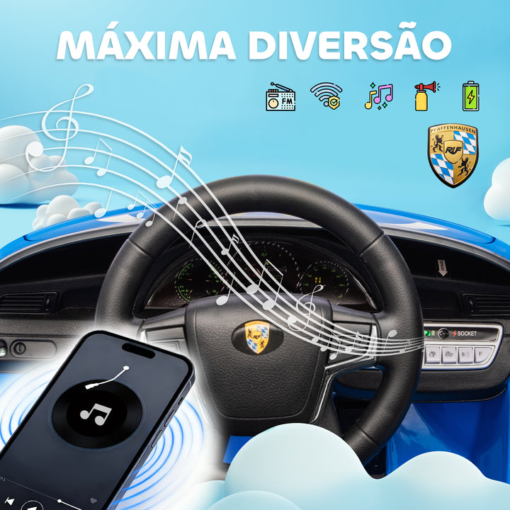 Carro Elétrico para Crianças de Polícia Carro a Bateria 12V com Controlo Remoto 2,4 G Motor Duplo Sirene Música Sem Fios Buzina Rodas Auxiliares e Faróis LED 105x58x49 cm Azul