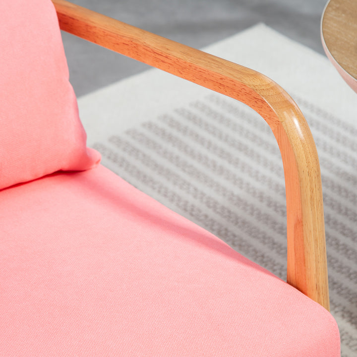 Poltrona Sala de Estar Nórdica Poltrona Individual Acolchoada com Apoio para os Braços e Estrutura de Madeira de Borracha para Dormitório Carga 120 kg 61x78x76 cm Rosa