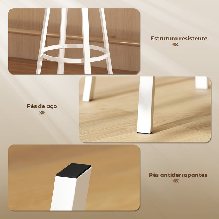 Conjunto de 2 Bancos de Bar Bancos Altos de Cozinha com Encosto e Apoio para Pés Estofados em PU Assento com 75,5 cm de Altura Fácil Montagem Estilo Industrial 41,5x36,5x99,5 cm Madeira e Branco