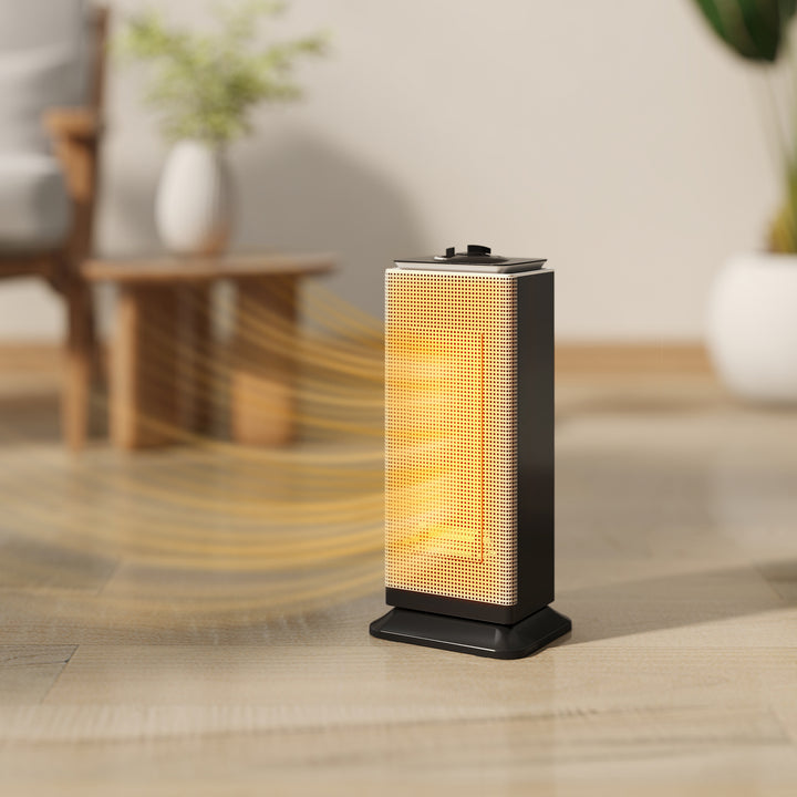 Aquecedor Elétrico de Baixo Consumo Cerâmico 2000W PTC com 3 Modos Termostato Ajustável Oscilação de 55° Proteção contra Tombamento e Sobreaquecimento para 15 m² 18x14x40,5 cm Preto