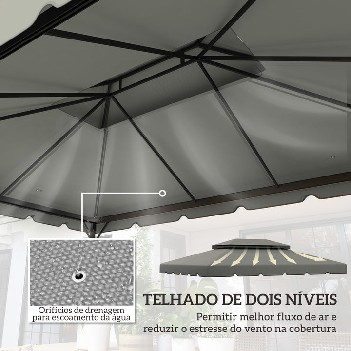 Toldo de Substituição para Pérgola 400x300 cm Teto de Substituição para Pérgolas Exterior com Duplo Teto e 8 Orifícios de Drenagem Cinza Claro