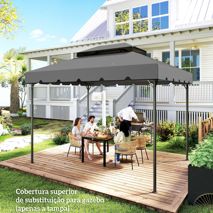 Toldo de Substituição para Pérgola 400x300 cm Teto de Substituição para Pérgolas Exterior com Duplo Teto e 8 Orifícios de Drenagem Cinza Claro