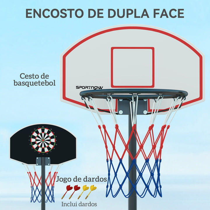 Tabela de Basquetebol para Exterior com Alvo de Dardos Tabela de Basquetebol Portátil com Ajustável 210-247 cm Rodas Base Rellenável para Adolescentes e Adultos Preto