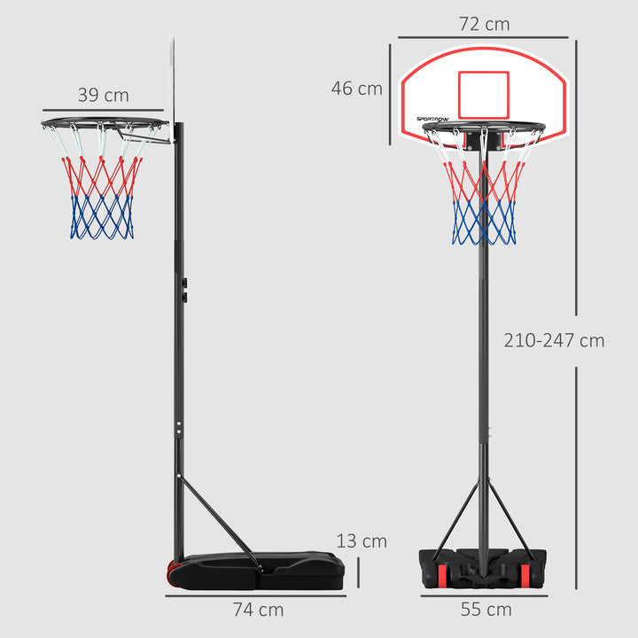 Tabela de Basquetebol para Exterior com Alvo de Dardos Tabela de Basquetebol Portátil com Ajustável 210-247 cm Rodas Base Rellenável para Adolescentes e Adultos Preto