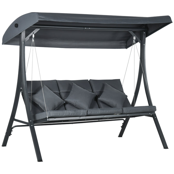 Baloiço de Jardim de 3 Lugares com Toldo Ajustável, Almofadas, Estrutura de Aço, Ideal para Terraço e Jardim, Capacidade de 320 kg, Cinzento (202x115x168 cm)