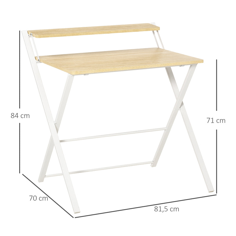 Secretária Dobrável Mesa de Estúdio com Prateleira Superior Estilo Moderno para Sala de Estar Escritório Dormitório 81,5x70x84 cm Madeira e Branco