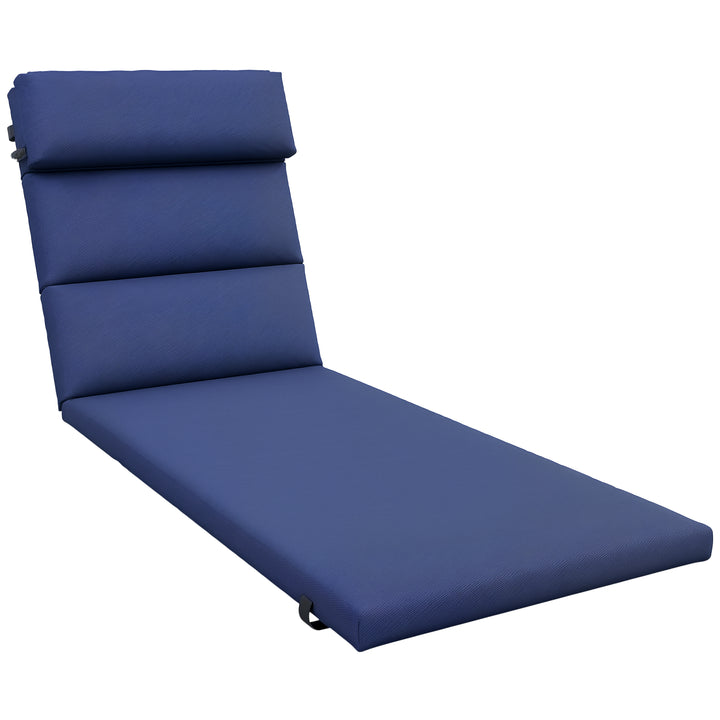Almofada para Espreguiçadeira 196x63x6 cm Almofada para Espreguiçadeira de Algodão com Tecido Repelente à Água Almofada de Assento e Encosto para Jardim Varanda Azul