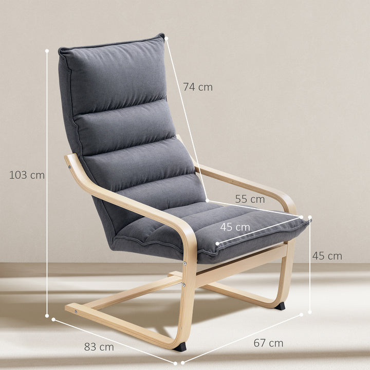 Poltrona de Sala de Estar Moderna Poltrona com Encosto Alto Apoio para os Braços e Pés de Madeira Estofada em Veludo Poltrona para Dormitório Sala de Estar 67x83x105 cm Cinzento