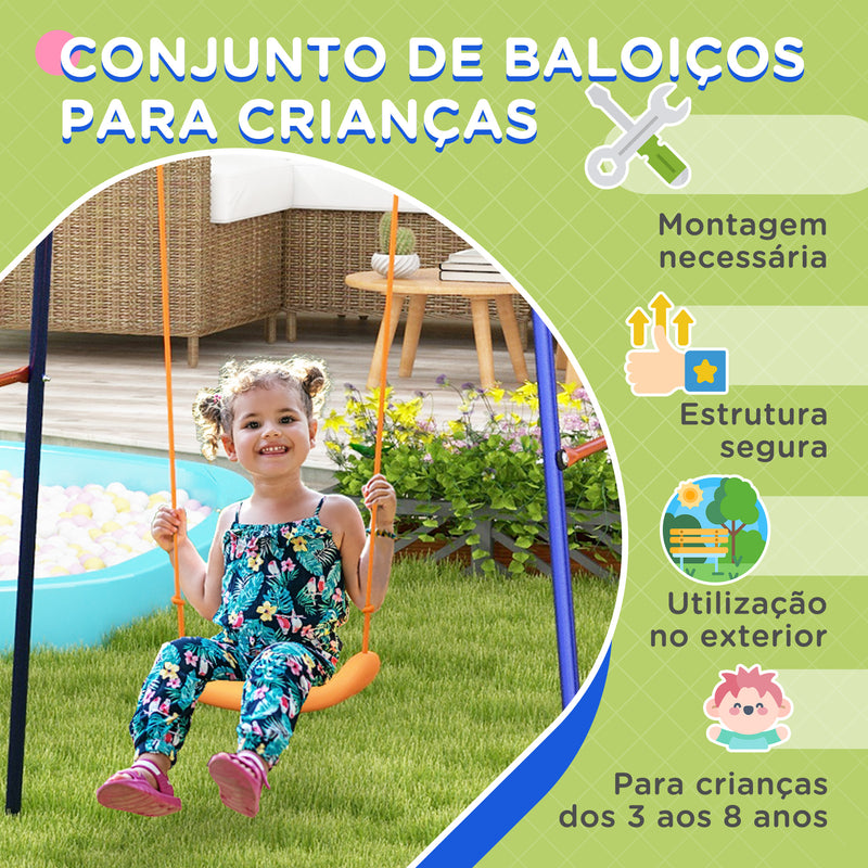 Baloiço Infantil 3 em 1 Baloiço para Crianças de 3-8 Anos com Tabela de Basquetebol e Baliza de Futebol Desmontável e Estrutura de Aço Carga Máxima 45 kg para Exterior Multicor