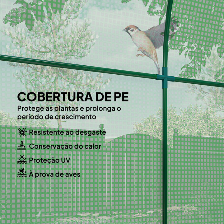 Estufa de Jardim 180x180x200 cm Estufa Tipo Túnel Pequena com Porta Enrolável e Janela de Malha para Cultivar Plantas Flores Verde