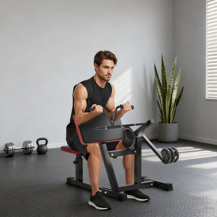 Máquina de Bíceps e Tríceps 2 em 1 Banco de Curl de Pregador com Assento e Suporte de Cotovelo Ajustáveis Máquina de Curl de Bíceps e Extensão de Tríceps para Treino em Ginásio Casa 105x95x80 cm Preto