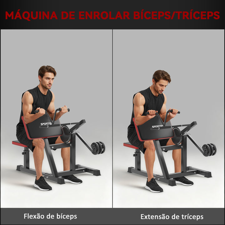 Máquina de Bíceps e Tríceps 2 em 1 Banco de Curl de Pregador com Assento e Suporte de Cotovelo Ajustáveis Máquina de Curl de Bíceps e Extensão de Tríceps para Treino em Ginásio Casa 105x95x80 cm Preto