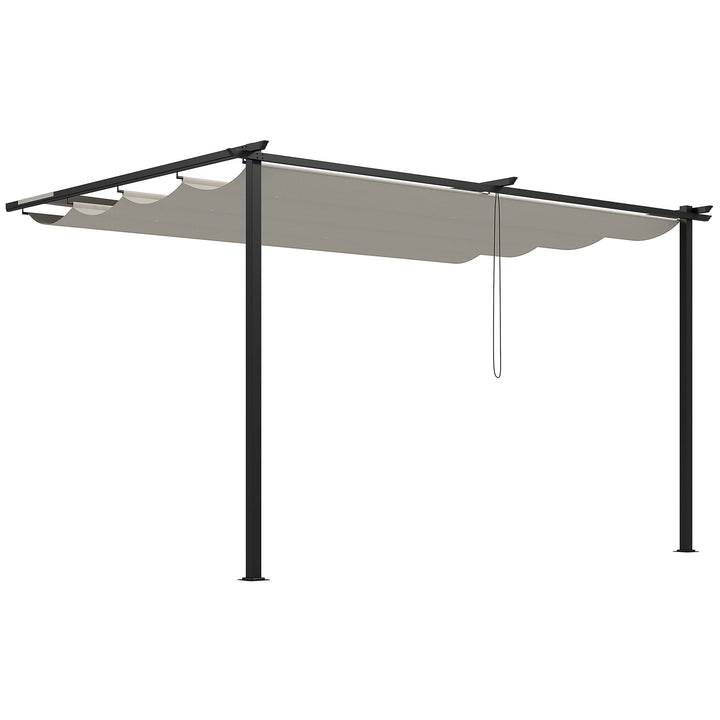 Pérgola de Parede de Jardim 3,9x2,9 m Pérgola com Teto Retrátil Tecido de Poliéster e Estrutura de Aço para Pátio Varanda Creme
