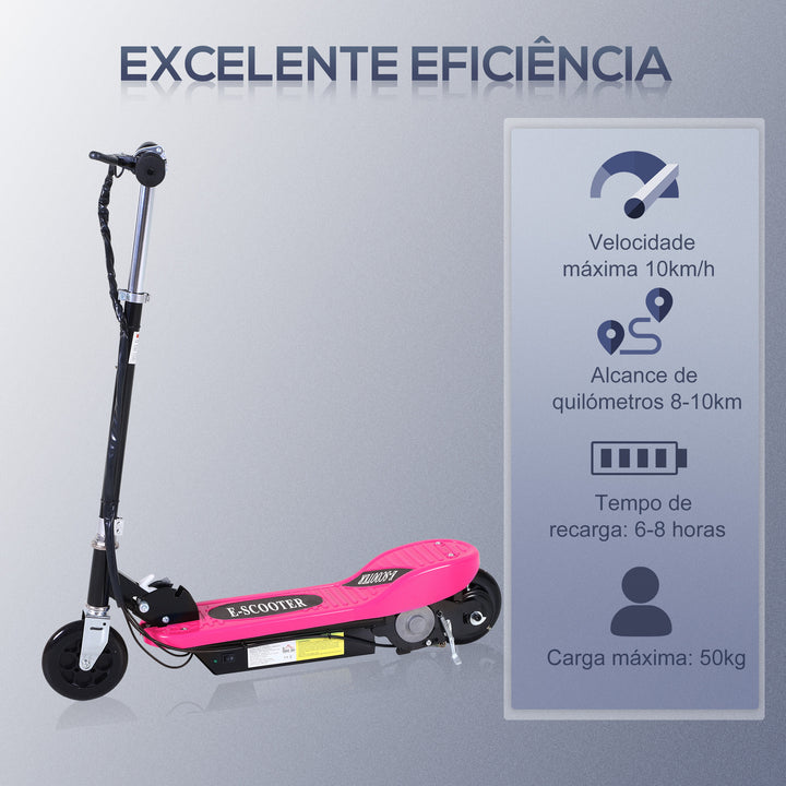 Trotinete Eléctrico Tipo Scooter com Guiador Ajustável – Cor Rosa - 81.5x37x96cm