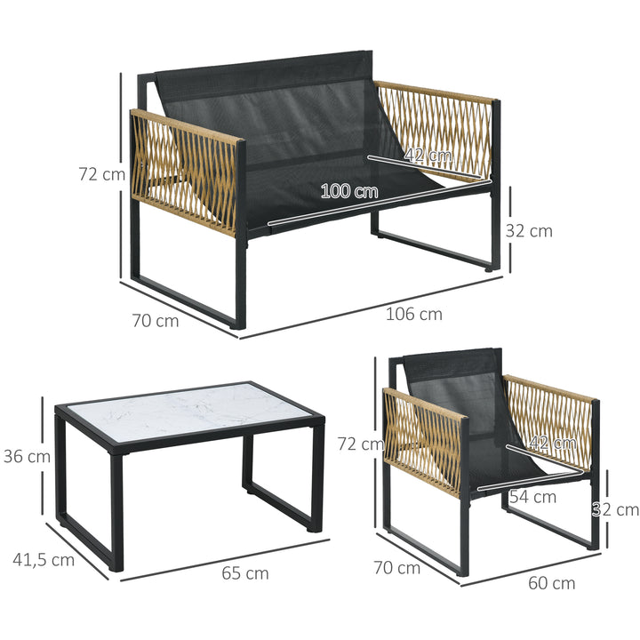 Conjunto de Móveis de Jardim de Vime Sintético Conjunto de 4 Peças Móveis de Jardim com 2 Poltronas 1 Sofá de 2 Lugares 1 Mesa de Centro e Almofadas Creme