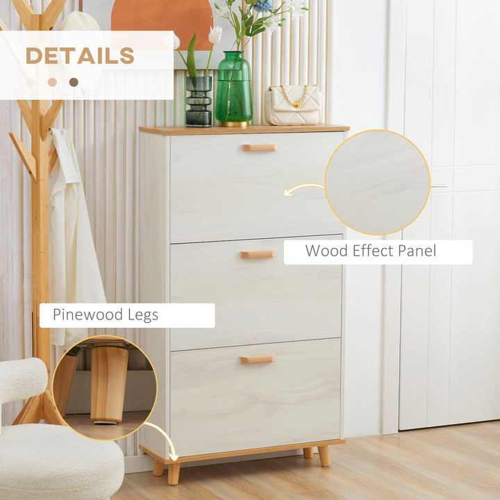 Sapateira Moderna Armário para Sapatos com 3 Gavetas Abatíveis para 12 Pares de Sapatos e Prateleira Ajustável para Corredor Entrada 70x23,5x122cm Branco e Madeira