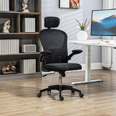 Cadeira de Escritório Basculante Cadeira de Escritório Giratória com Encosto Alto Apoio para a Cabeça Ajustável Suporte Lombar Apoio para os Braços Dobrável e Altura Ajustável Carga 120 kg 62x64x112-120 cm Preto