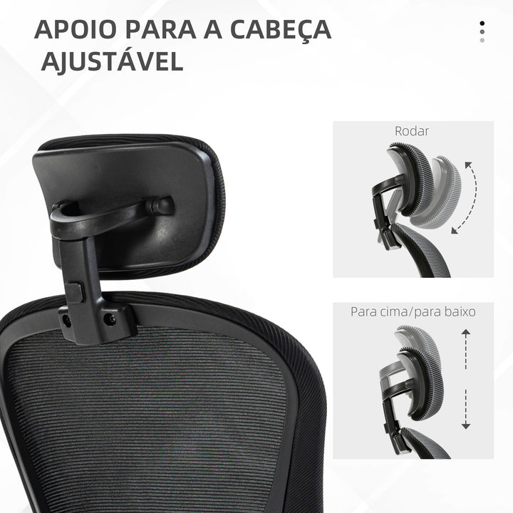 Cadeira de Escritório Basculante Cadeira de Escritório Giratória com Encosto Alto Apoio para a Cabeça Ajustável Suporte Lombar Apoio para os Braços Dobrável e Altura Ajustável Carga 120 kg 62x64x112-120 cm Preto