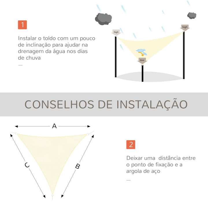 Toldo Vela triangular 5x5x5m para Terraço Jardim Camping Creme