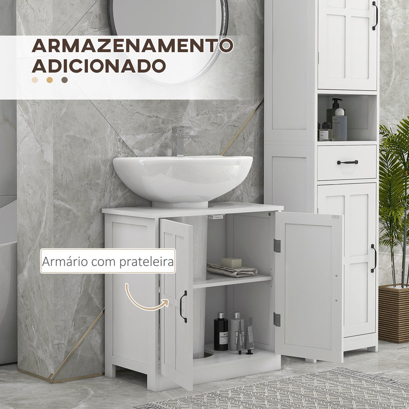 Móvel para Lavatório Pousar Armário para Casa de Banho com 2 Portas e Prateleira Interior Ajustável Capacidade 20 kg 60x30x60 cm Branco