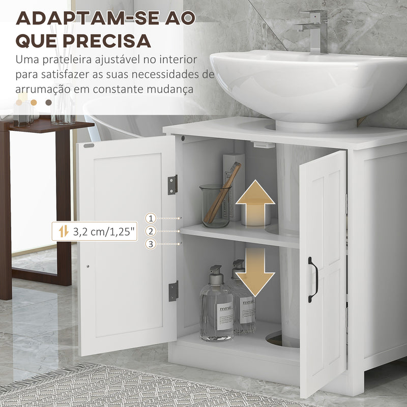 Móvel para Lavatório Pousar Armário para Casa de Banho com 2 Portas e Prateleira Interior Ajustável Capacidade 20 kg 60x30x60 cm Branco