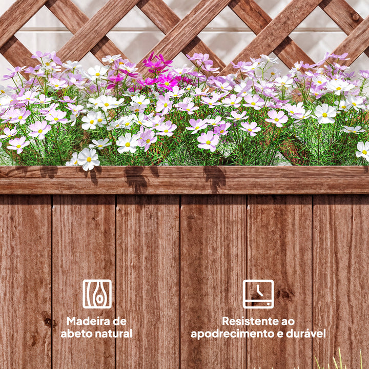 Floreira com Treliça de Madeira Maciça Caixa de Plantio com Suporte para Plantas Trepadeiras para Cultivo de Plantas Flores 72,5x31,5x149,5 cm Natural