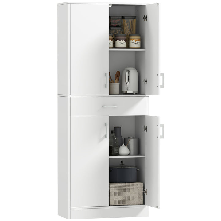Armário de Cozinha Móvel de Cozinha com 4 Portas 1 Gaveta e Prateleiras Ajustáveis Anti-Tombo Armário de Cozinha Moderno para Sala de Jantar Sala de Estar 70,8x34x180 cm Branco