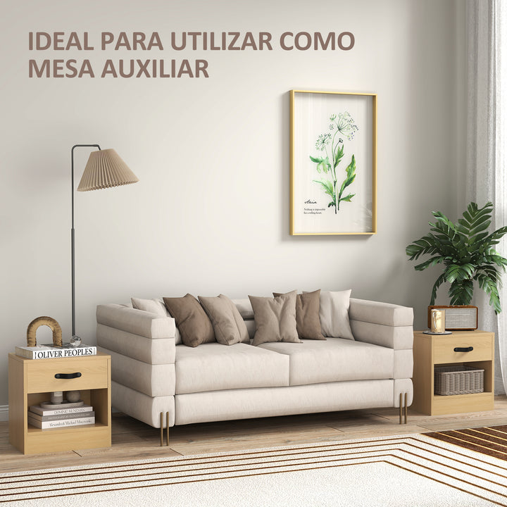 Conjunto de 2 Mesas de Cabeceira Mesas de Cabeceira para Dormitório Estreitas com Gaveta e Compartimento Aberto 39x28x41 cm Madeira