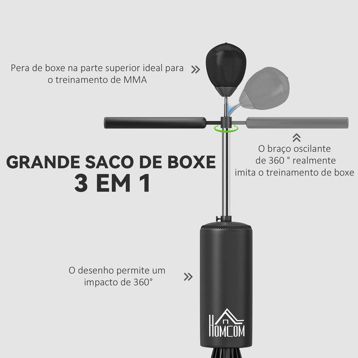 Punching Ball de Boxe com Altura Ajustável com Barra Giratória 360° e Base Preenchida Punching Ball para Boxe 88x48x155-205 cm Preto