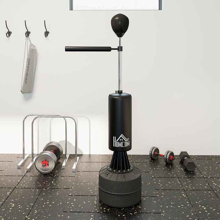 Punching Ball de Boxe com Altura Ajustável com Barra Giratória 360° e Base Preenchida Punching Ball para Boxe 88x48x155-205 cm Preto