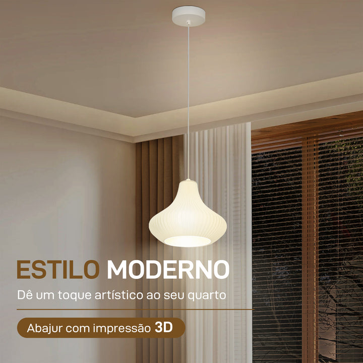 Candeeiro Suspensoo Moderno Candeeiro de Teto com Ecrã de Impressão 3D Iluminação para Sala de Jantar Cozinha Sala de Estar Bar Restaurante Ø20,5x17,5 cm Branco