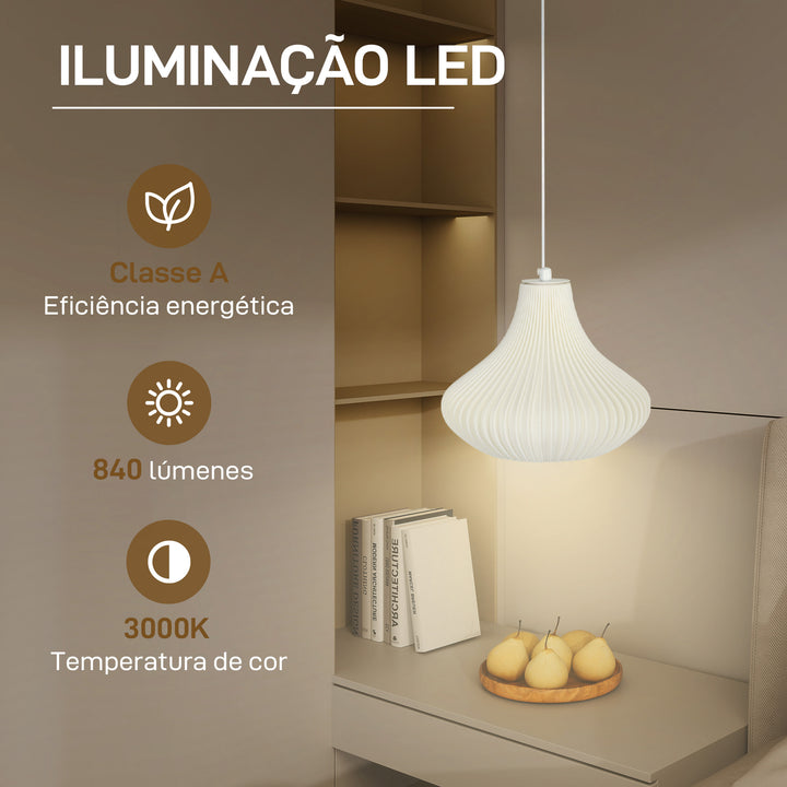 Candeeiro Suspensoo Moderno Candeeiro de Teto com Ecrã de Impressão 3D Iluminação para Sala de Jantar Cozinha Sala de Estar Bar Restaurante Ø20,5x17,5 cm Branco