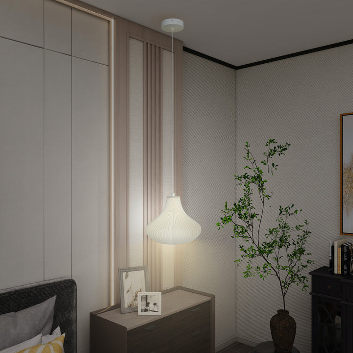 Candeeiro Suspensoo Moderno Candeeiro de Teto com Ecrã de Impressão 3D Iluminação para Sala de Jantar Cozinha Sala de Estar Bar Restaurante Ø20,5x17,5 cm Branco