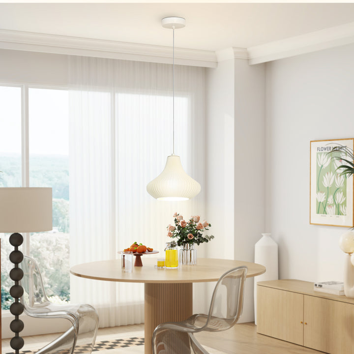 Candeeiro Suspensoo Moderno Candeeiro de Teto com Ecrã de Impressão 3D Iluminação para Sala de Jantar Cozinha Sala de Estar Bar Restaurante Ø20,5x17,5 cm Branco