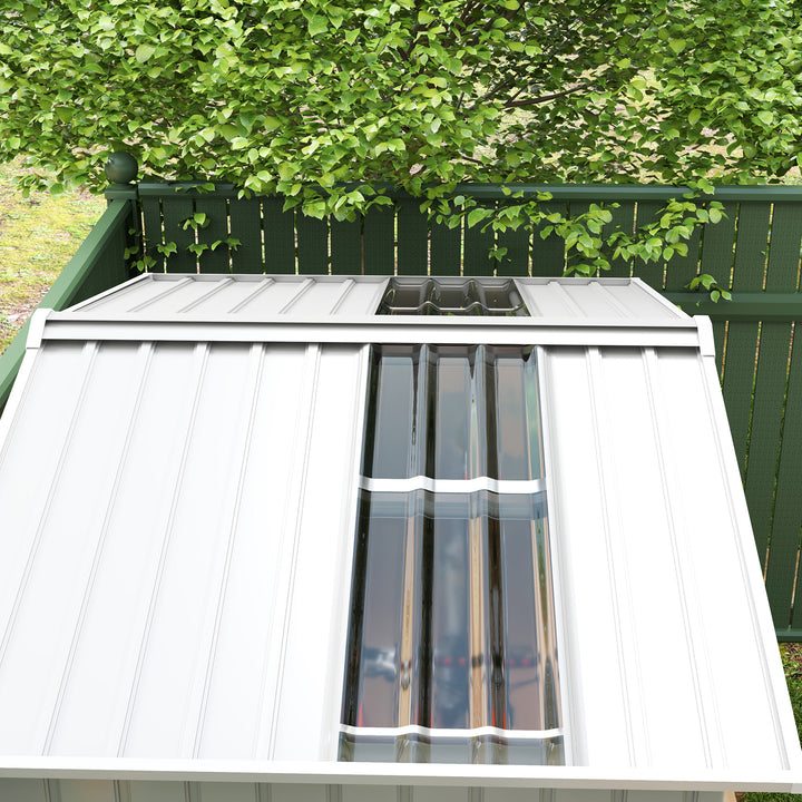 Abrigo de Jardim 2,42 m 213x130x185 cm Abrigo de Jardim Metálico de Exterior para Armazenamento de Ferramentas com 2 Portas Deslizantes e 4 Janelas para Terraço Cinza Claro