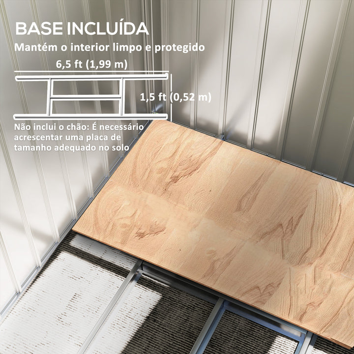 Abrigo de Jardim 2,42 m 213x130x185 cm Abrigo de Jardim Metálico de Exterior para Armazenamento de Ferramentas com 2 Portas Deslizantes e 4 Janelas para Terraço Cinza Claro