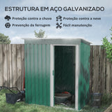 Abrigo de Jardim Exterior 1,5 m² 163x89x182 cm Abrigo Metálico para Ferramentas com Porta de Correr e Teto Inclinado para Pátio Verde