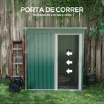 Abrigo de Jardim Exterior 1,5 m² 163x89x182 cm Abrigo Metálico para Ferramentas com Porta de Correr e Teto Inclinado para Pátio Verde