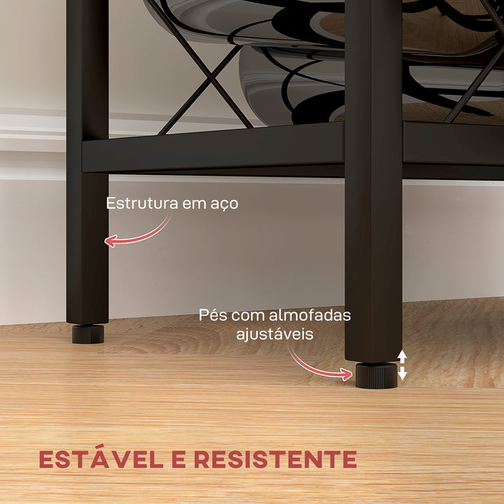 Suporte para Garrafas de Vinho para 10 Garrafas Suporte com Bancada de Vidro Temperado e Estrutura de Aço para Sala de Estar ou Jantar 41x22x41 cm Preto