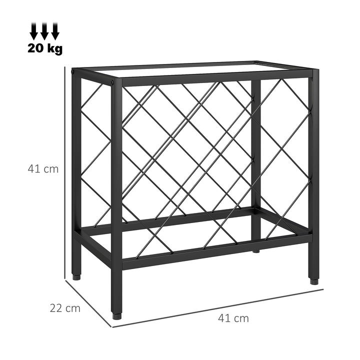 Suporte para Garrafas de Vinho para 10 Garrafas Suporte com Bancada de Vidro Temperado e Estrutura de Aço para Sala de Estar ou Jantar 41x22x41 cm Preto