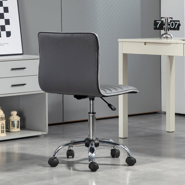 Cadeira de Escritório sem Apoio para os Braços Cadeira de Escritório Giratória com Altura Ajustável Cadeira para Estudo Estofada em PU Carga 120 kg 48x52x78-90 cm Cinza