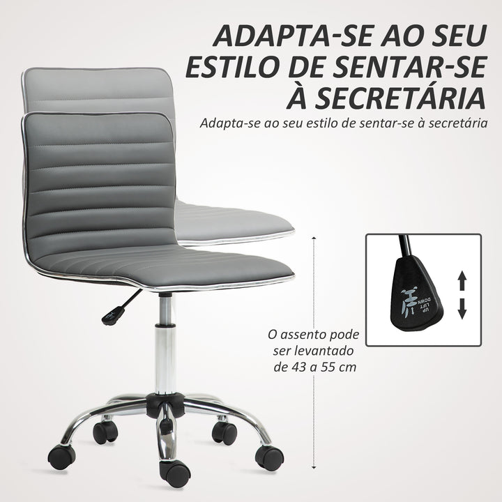 Cadeira de Escritório sem Apoio para os Braços Cadeira de Escritório Giratória com Altura Ajustável Cadeira para Estudo Estofada em PU Carga 120 kg 48x52x78-90 cm Cinza