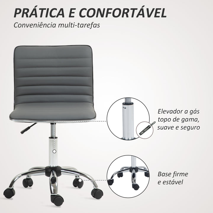 Cadeira de Escritório sem Apoio para os Braços Cadeira de Escritório Giratória com Altura Ajustável Cadeira para Estudo Estofada em PU Carga 120 kg 48x52x78-90 cm Cinza