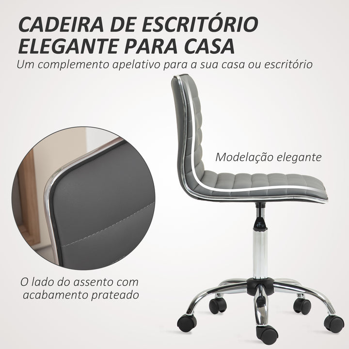 Cadeira de Escritório sem Apoio para os Braços Cadeira de Escritório Giratória com Altura Ajustável Cadeira para Estudo Estofada em PU Carga 120 kg 48x52x78-90 cm Cinza