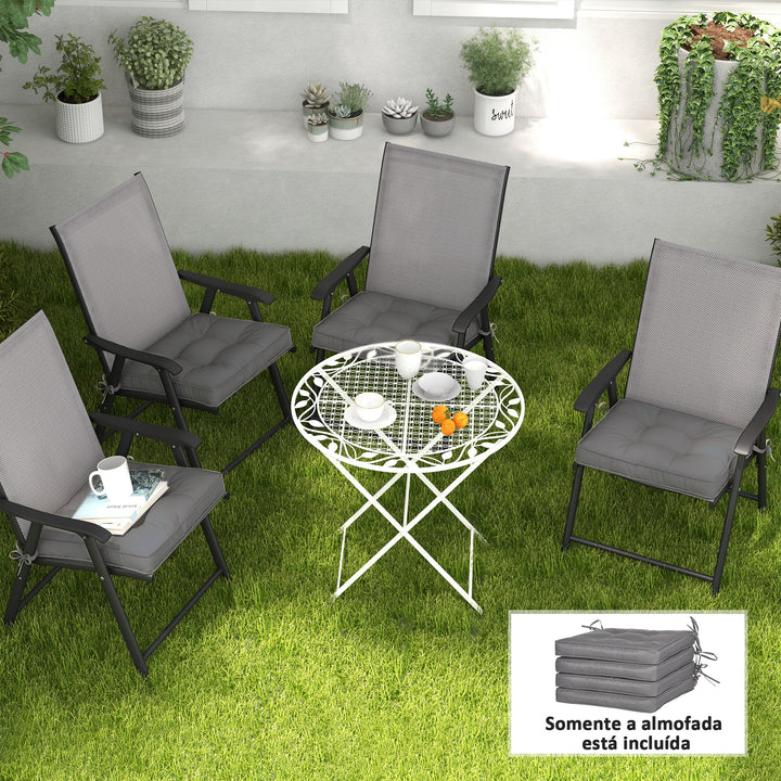Conjunto de Almofadas para Cadeiras de Jantar 42x42x5 cm Jogo de 4 Peças Almofadas para Cadeiras de Jardim Impermeáveis com 2 Amarras de Fixação Cinzento
